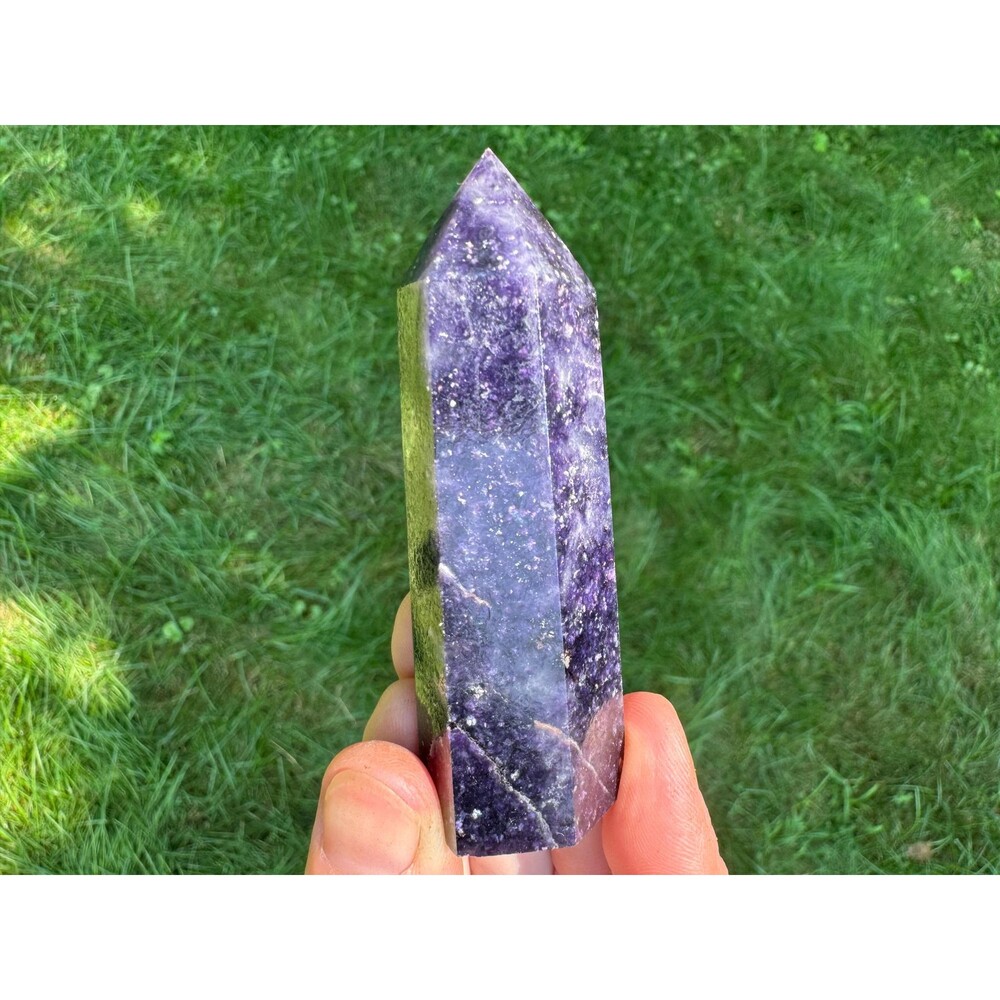 3" Lepidolite Crystal Tower: Polished Purple Mica Point, Anxiety Relief #3 - Picture 9 of 10